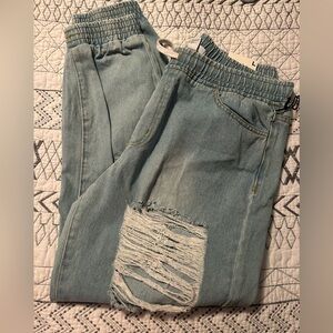 Forever 21 Light Blue Distressed Joggers NWT Large